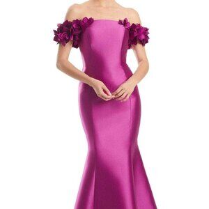 NWT Alexander by Daymor 1991S24 3D Floral Applique Evening Dress Fuchsia Size 6